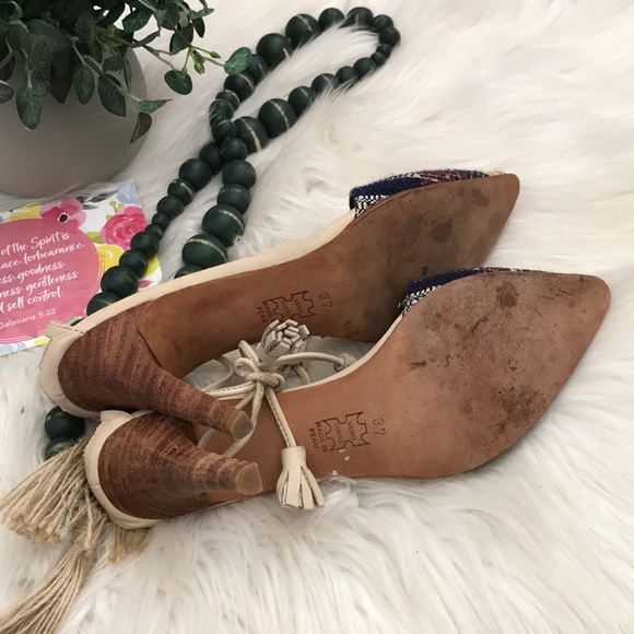 Ulla Johnson Tweed Leather Tassel Heel Sandals 37 - Picture 8 of 11